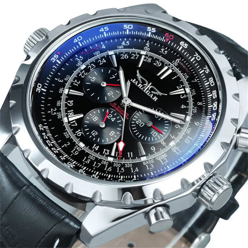 Men's mechanical watch with hollow dial, large face, steel band white face, 16mm thickness