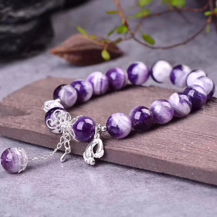 Purple amethyst round bead bracelet with 10mm diameter beads on single strand