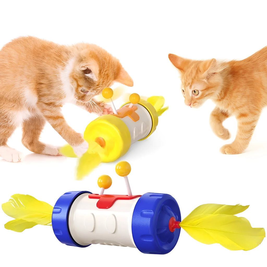Interactive cat training stick with feather ball tumbler on adjustable telescopic pole in multiple colours