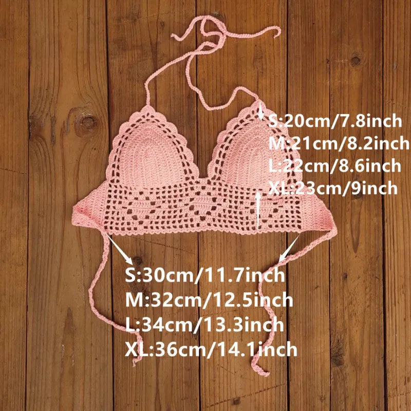 Women's backless acrylic bikini swimsuit top on a mannequin, shown in a light colour.