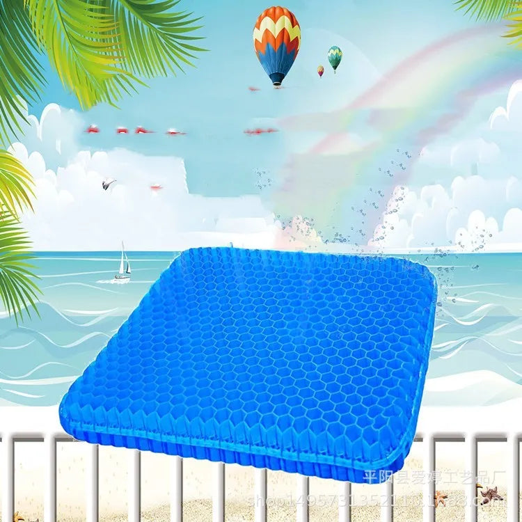 Square gel seat cushion with honeycomb pattern and removable PVC cover for pressure relief