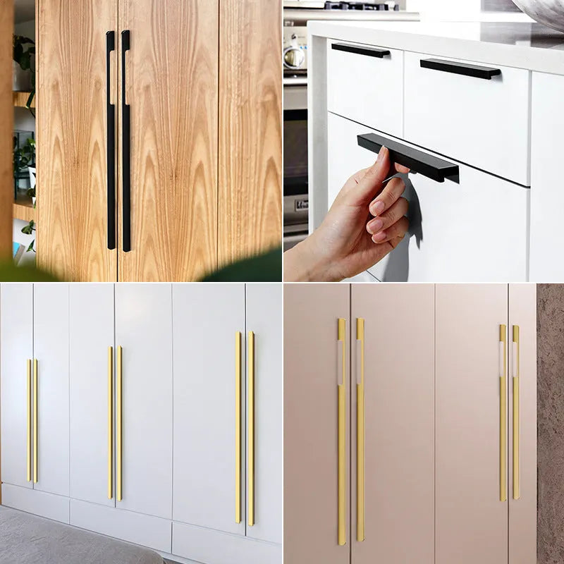Gold aluminium alloy T‑shape single hole cabinet door handle.