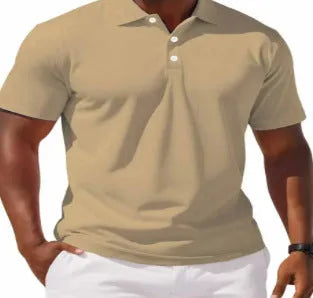 Men's slim fit solid colour short sleeve button shirt in a cotton mix fabric.