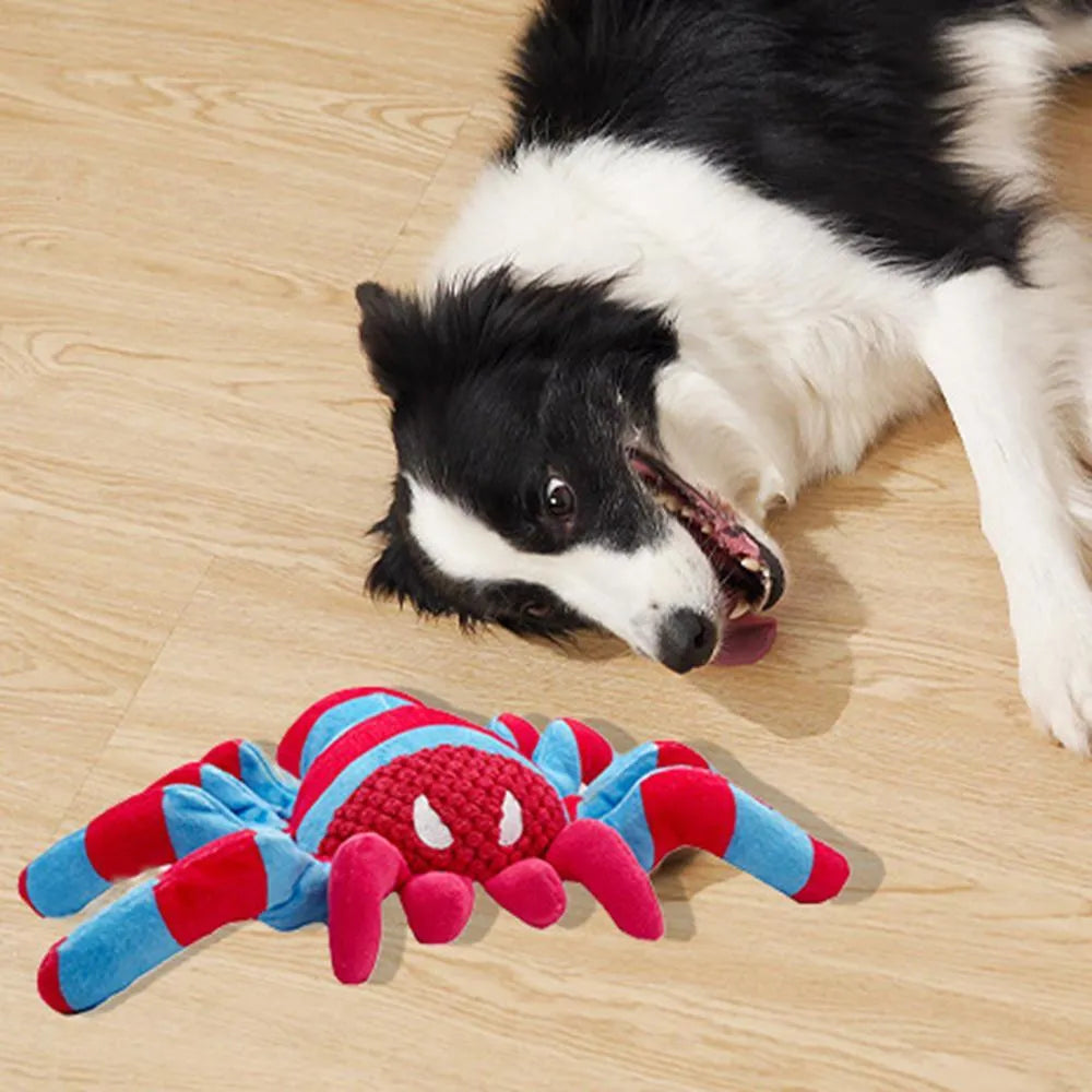 Red bite-resistant teddy dog toy for medium and large breeds on a plain background.