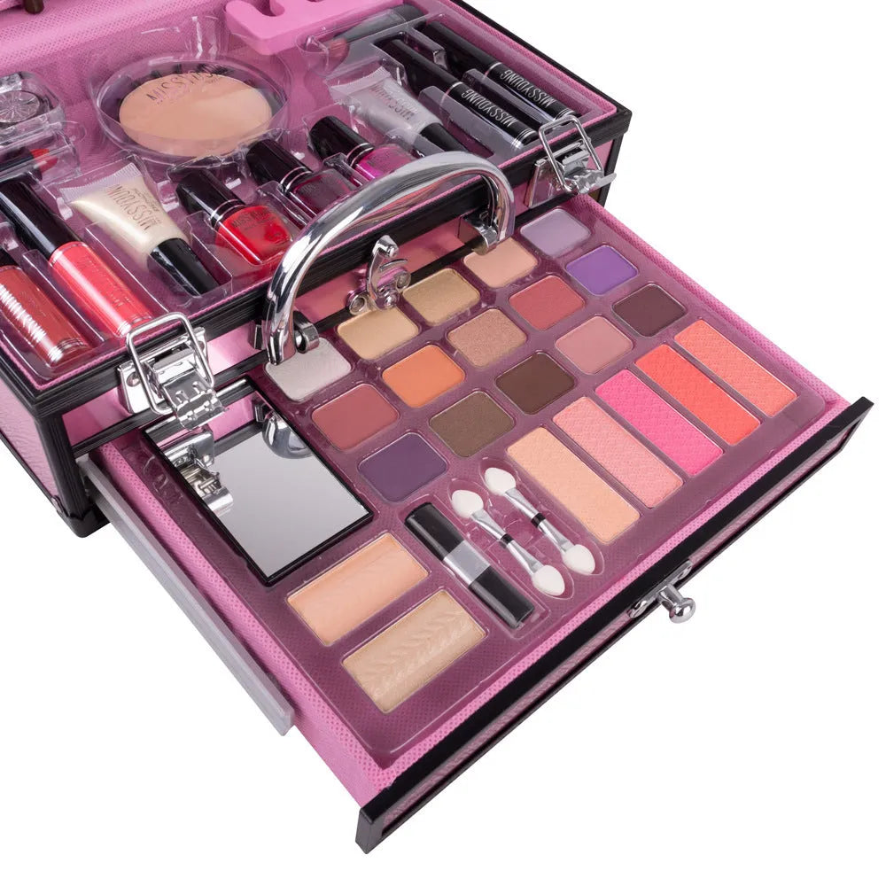Pink girls makeup set with nail art tools, eight colours and above, including Ivory, Natural and Wheat shades