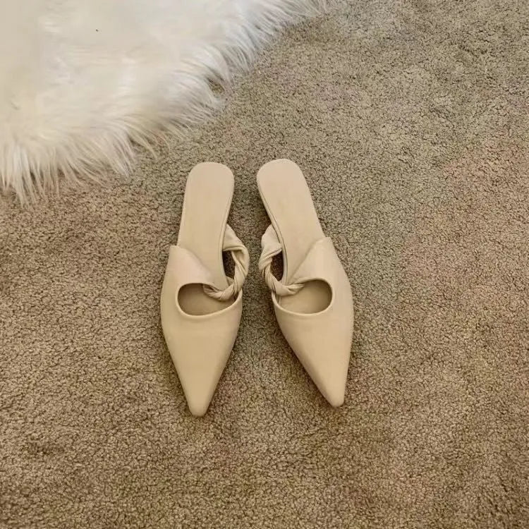 Women's leather slippers with semi-toe box design in four colour options
