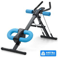 AB Rocket waist-shaping machine with count drawstring in blue on a home gym floor