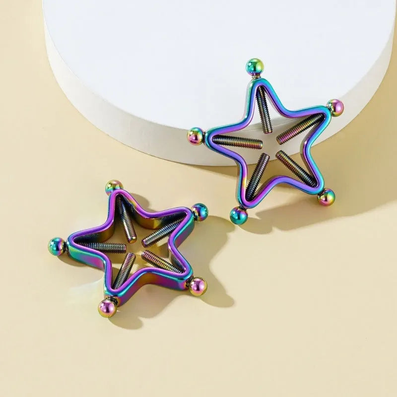 Stainless steel screw adjustable nipple ring in geometric shape, steel colour finish