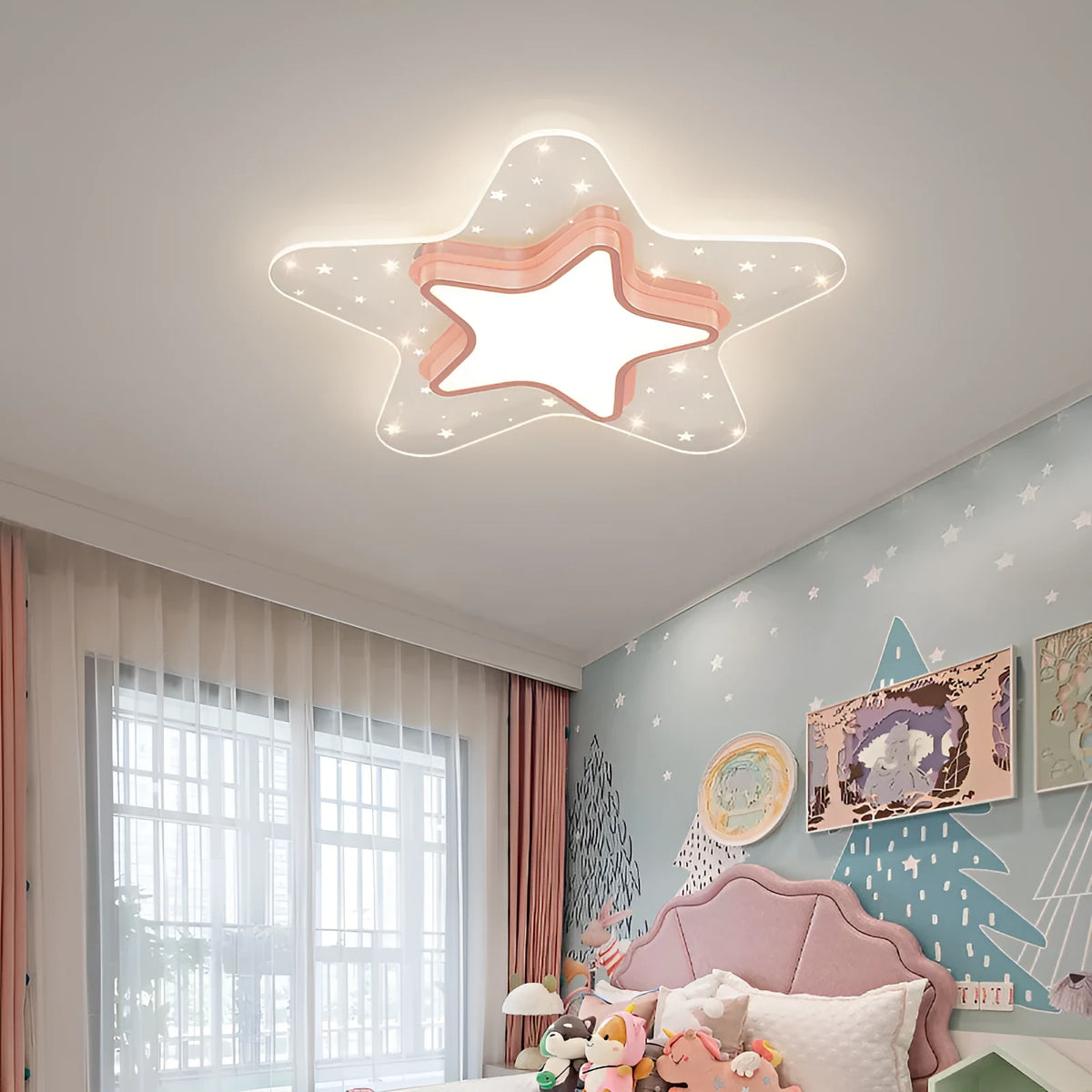 Nordic wrought iron LED ceiling lamp in pink, gold, or blue, 220V, for 10m² to 15m² rooms
