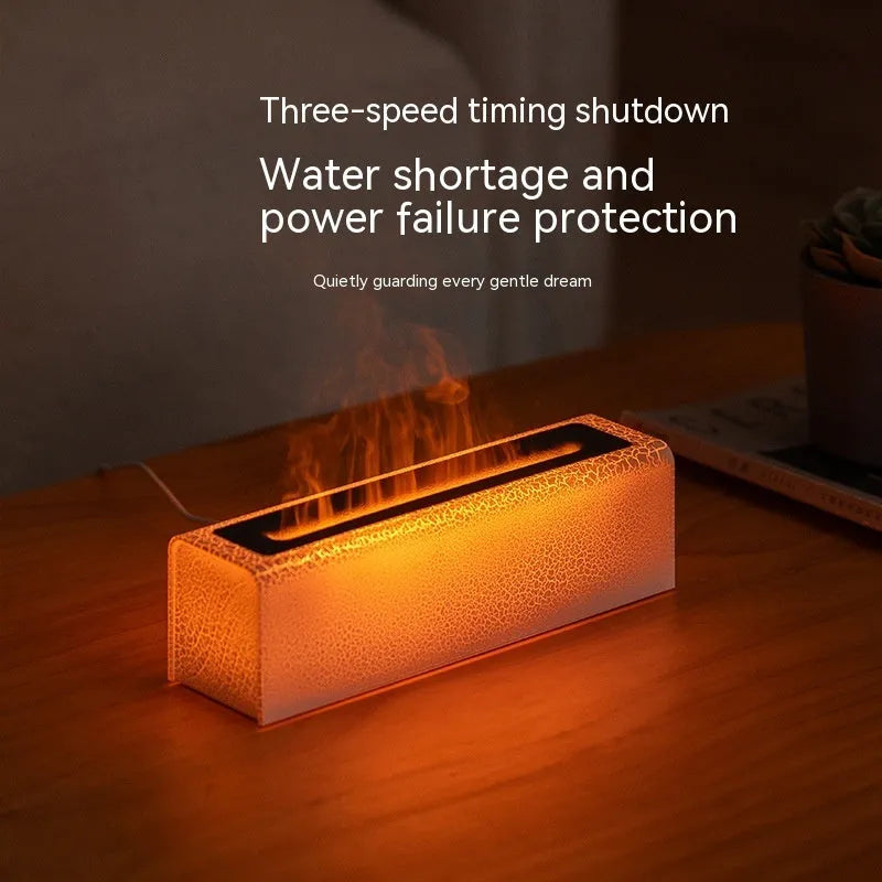 Square black and white USB-powered lava flame aroma diffuser and humidifier on a desktop