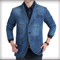 Casual solid colour cotton denim suit jacket for men, slim fit, top patch pockets, light blue