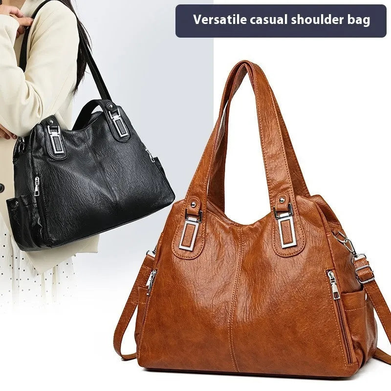 Soft PU women's tote bag in square vertical shape with single shoulder strap and internal zipper pocket