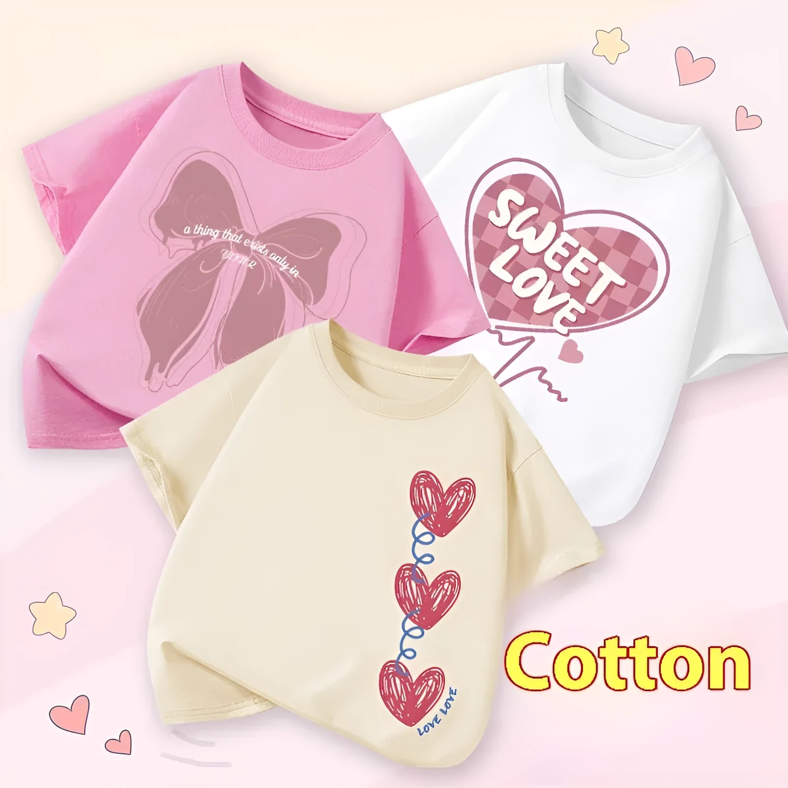 Girls' cotton round neck short sleeve t-shirt with cartoon print available in multiple colours for height 100-160cm