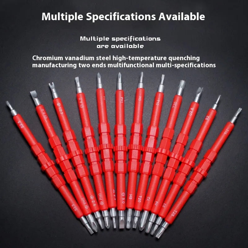 26-in-1 electrician screwdriver set with Cr-V steel bits, plastic handle, red colour