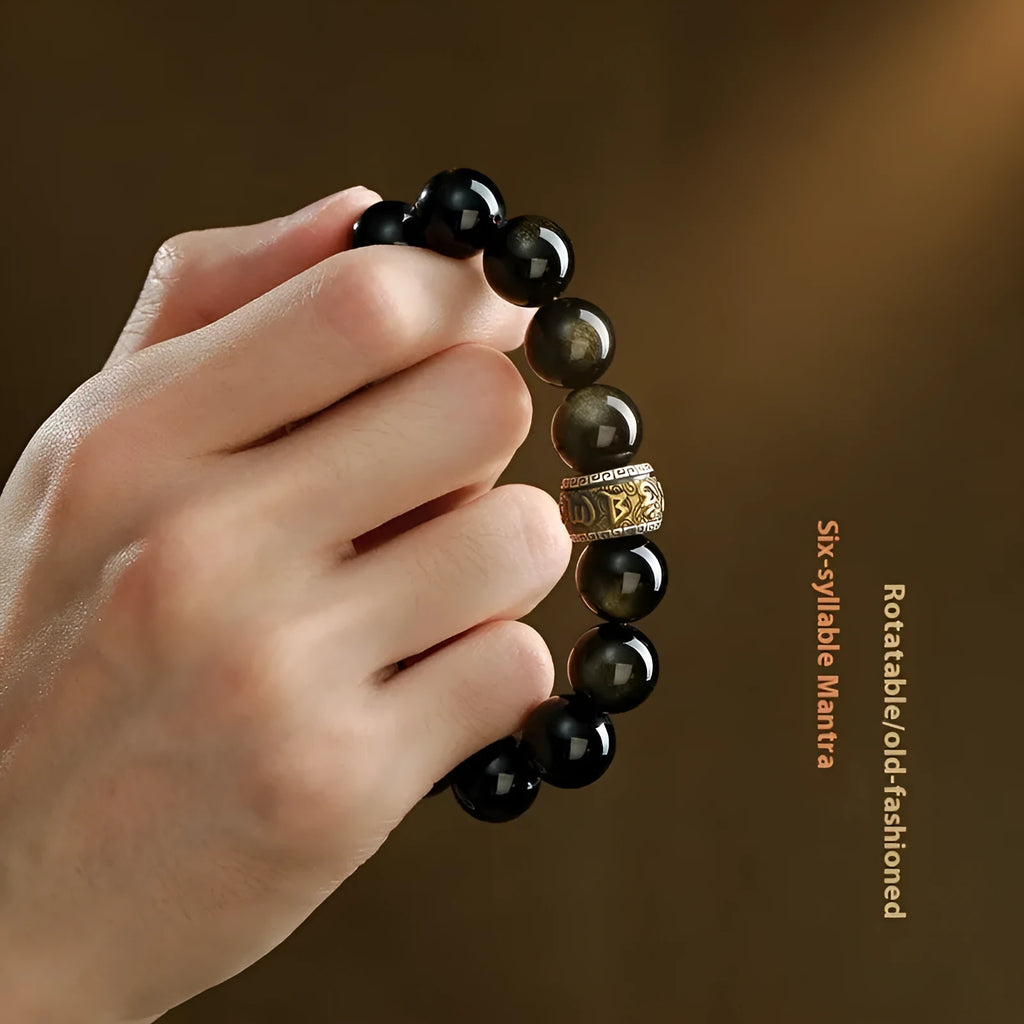 Cinnabar beads bracelet with animal zodiac modelling in gold obsidian or silver stone options presented in silver gift box