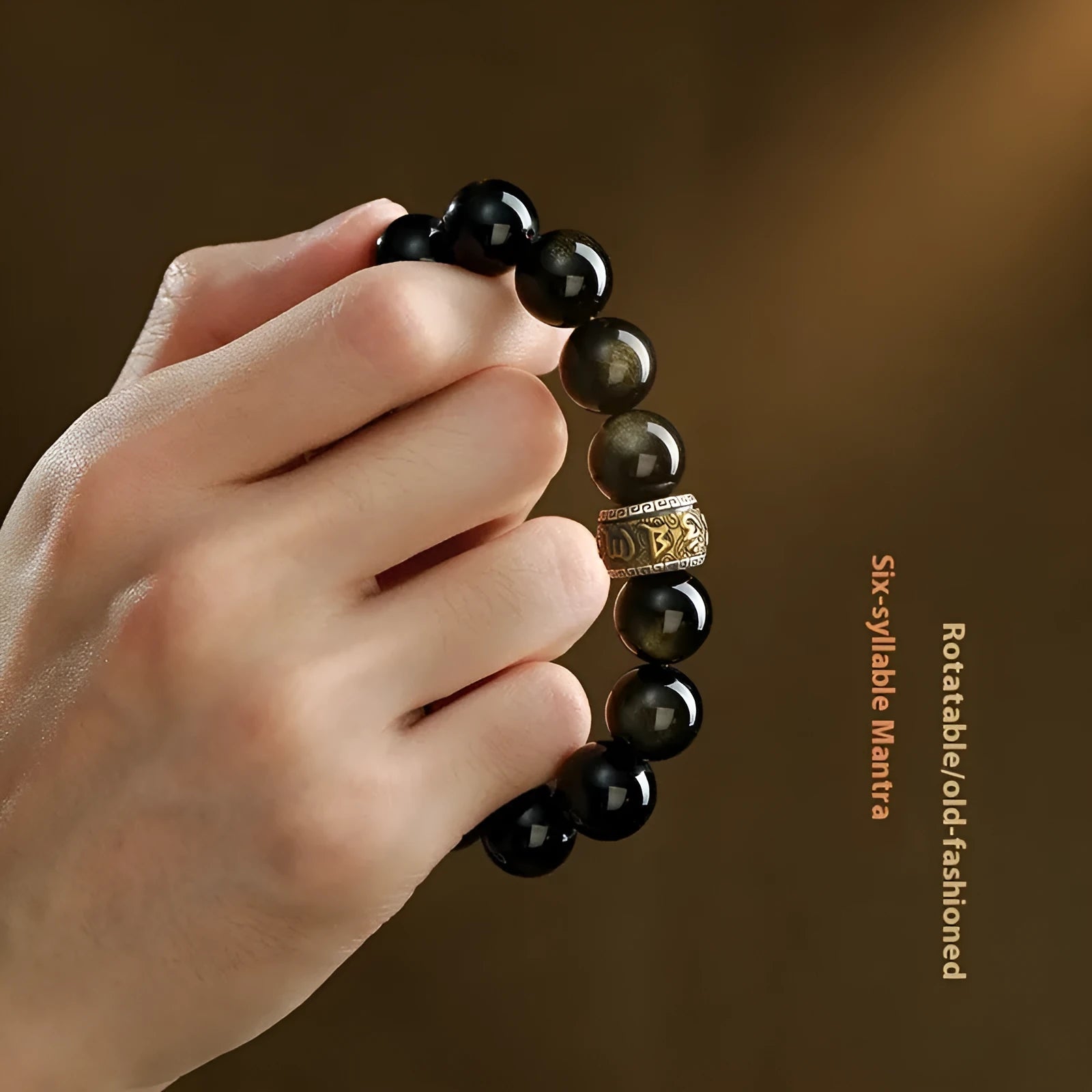 Cinnabar beads bracelet with animal zodiac modelling in gold obsidian or silver stone options presented in silver gift box