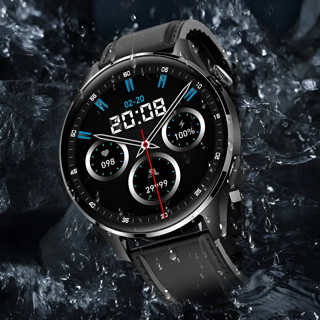 Smart watch with round colour screen on wrist, showing Bluetooth call interface with zinc alloy case.