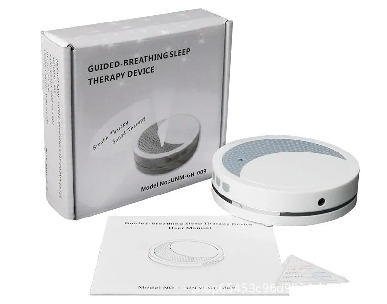 White ABS plastic sleep aid instrument with USB connector showing timer and music functions