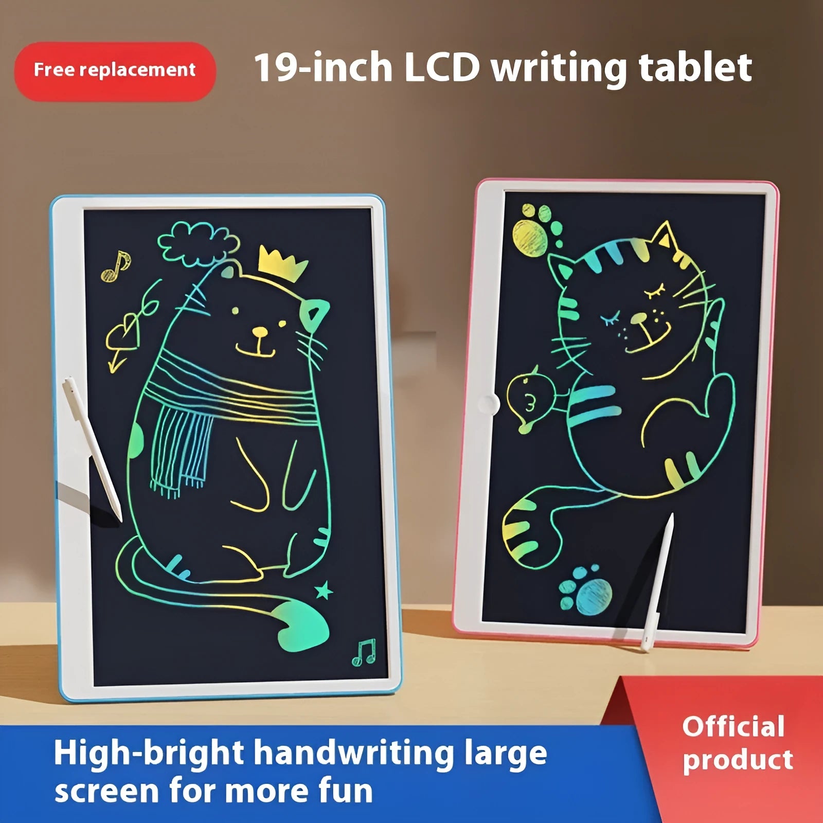 19-inch LCD children's drawing board in blue and white colour with electronic writing stylus