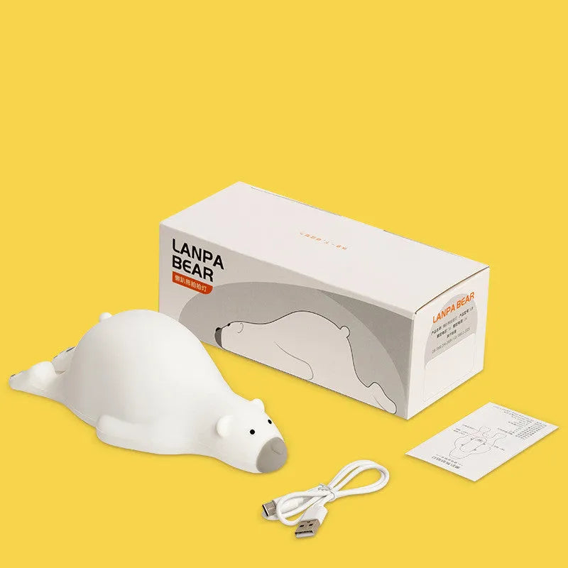 White bear-shaped silicone night light with 3 brightness levels, USB rechargeable, L21 x W10 x H7.5cm
