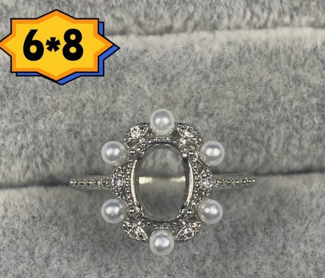 Oval denier ring ornament with 6*8mm stone and five-pointed star elements on electroplated copper
