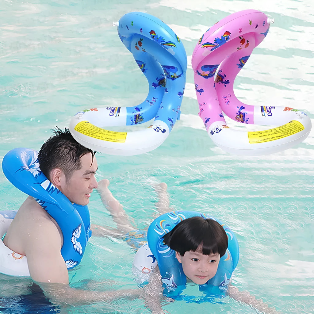 Happy Tour thickened double airbag PVC swim vest in pink and blue with printed pattern for children and adults