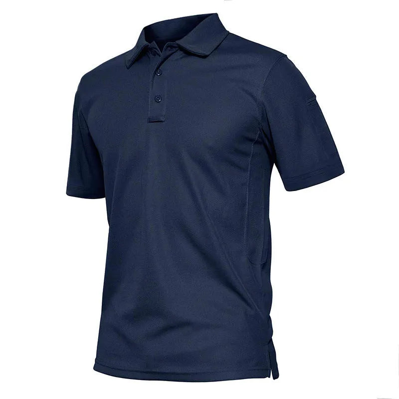 Men's short sleeve polo shirt in solid Black, Sapphire Blue or Army Green, cotton blend, S to XXL