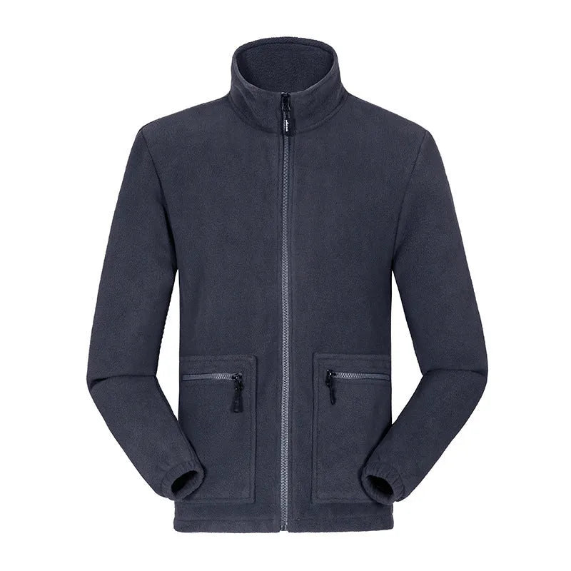 Men's fleece-lined thickened lamb wool fleece jacket cardigan in army green, loose fit, zip front, polar fleece fabric