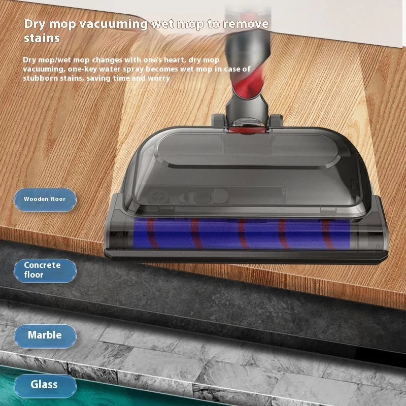 Electric mop head vacuum accessory with three-in-one dust collection, washing, waxing functions