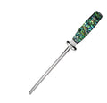 High carbon steel knife sharpener with diamond particles and abalone shell handle