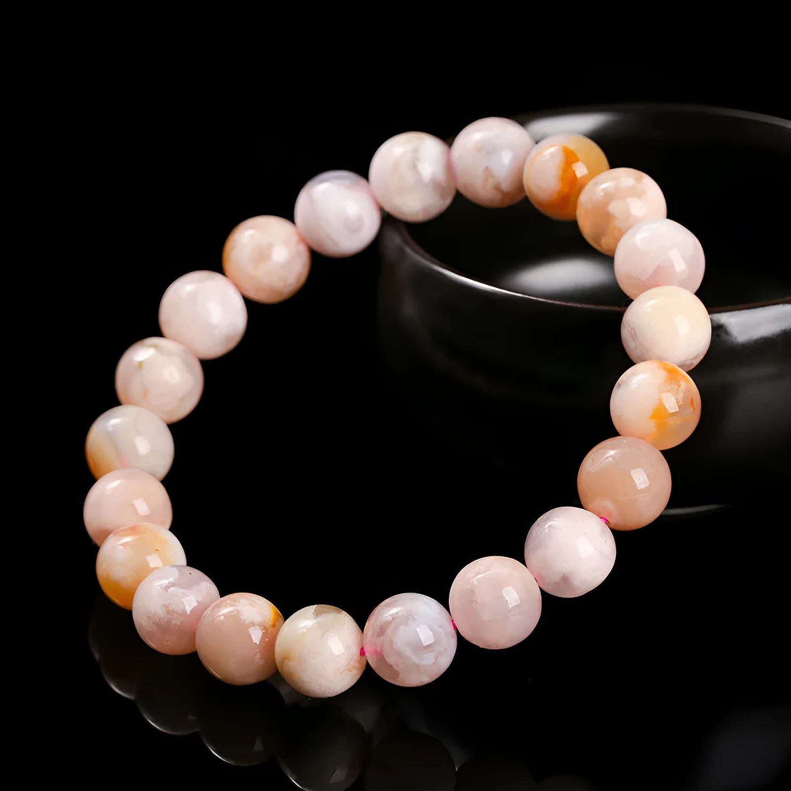 Natural cherry agate bracelet with geometric round beads in sweet style for women
