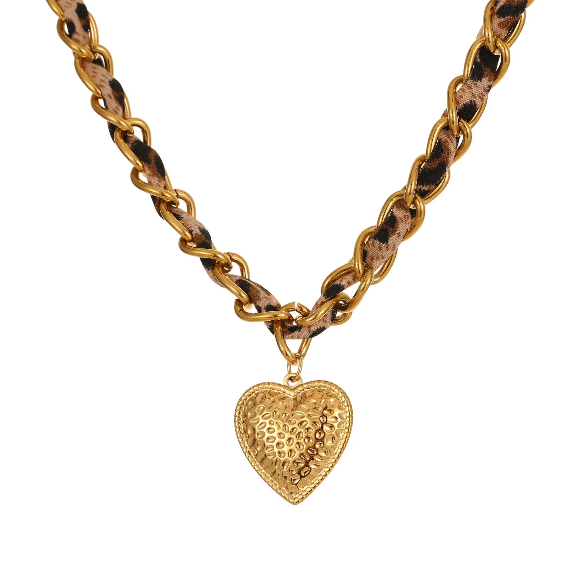 Women's stainless steel leopard love pendant necklace with geometric design and regular chain