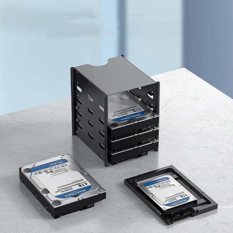 Black metal 5-layer hard drive storage bracket for 3.5-inch drives with screwdriver and screws, 145x140x115mm