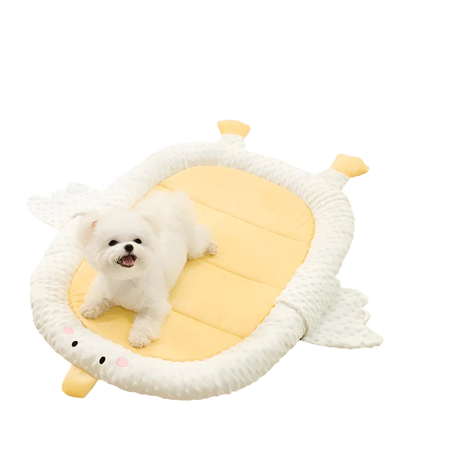 Bedsure grey waterproof orthopedic dog bed for medium-sized dogs on a wooden floor.