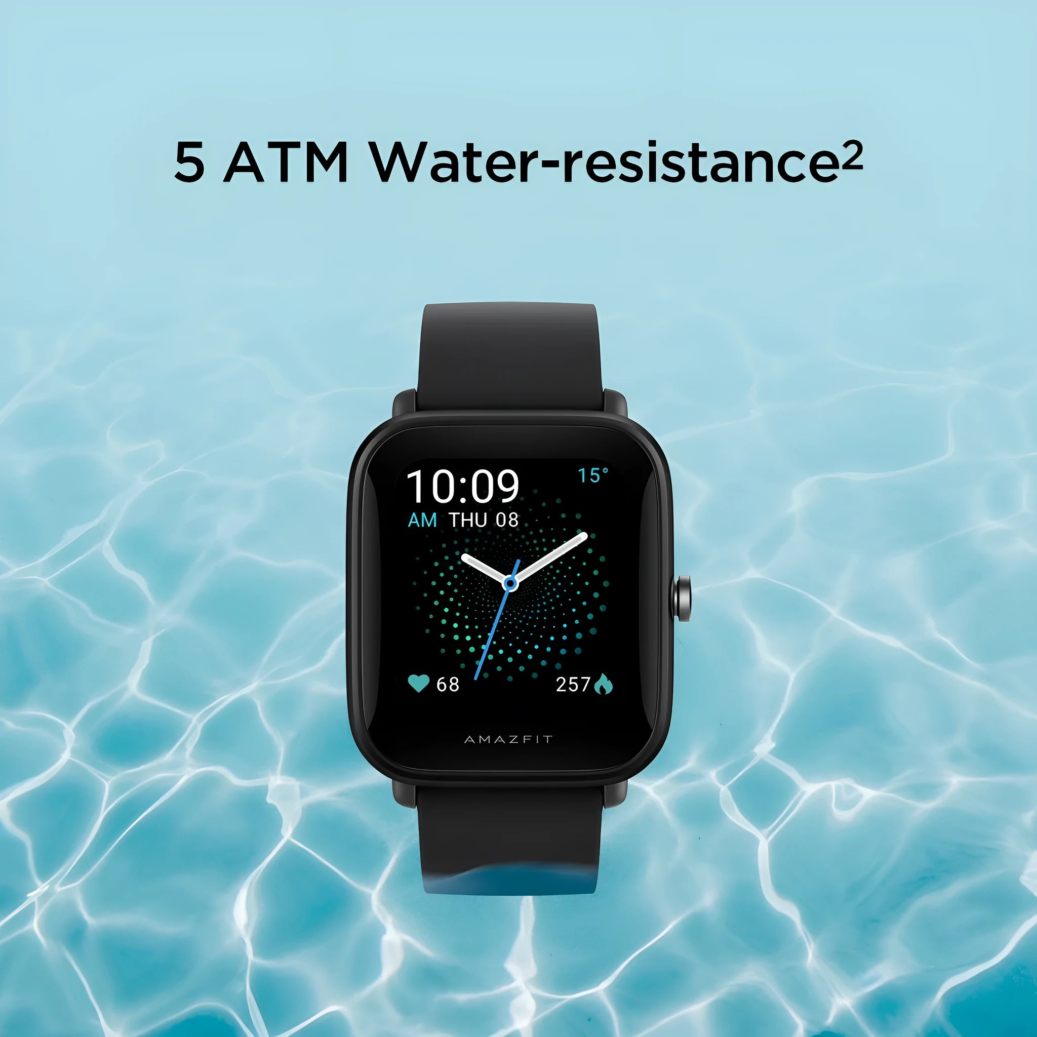 Smartwatch with blood oxygen monitoring on wrist showing GPS tracking and waterproof design