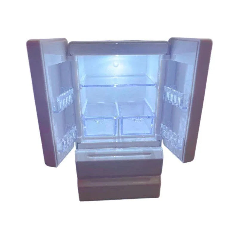 White plastic miniature candy toy model with light on, showing dimensions.