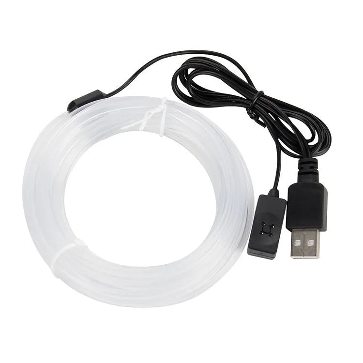 Universal car EL ambience light strip with USB connector in colourful illuminated state