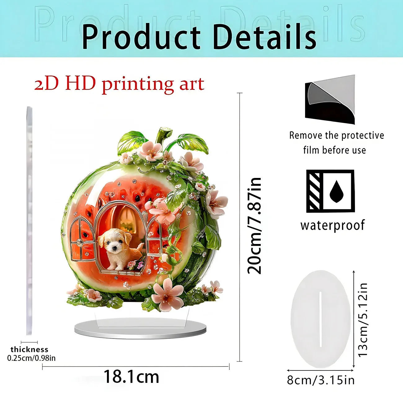 Acrylic flat standing ornament with European-style printed design for holiday decor