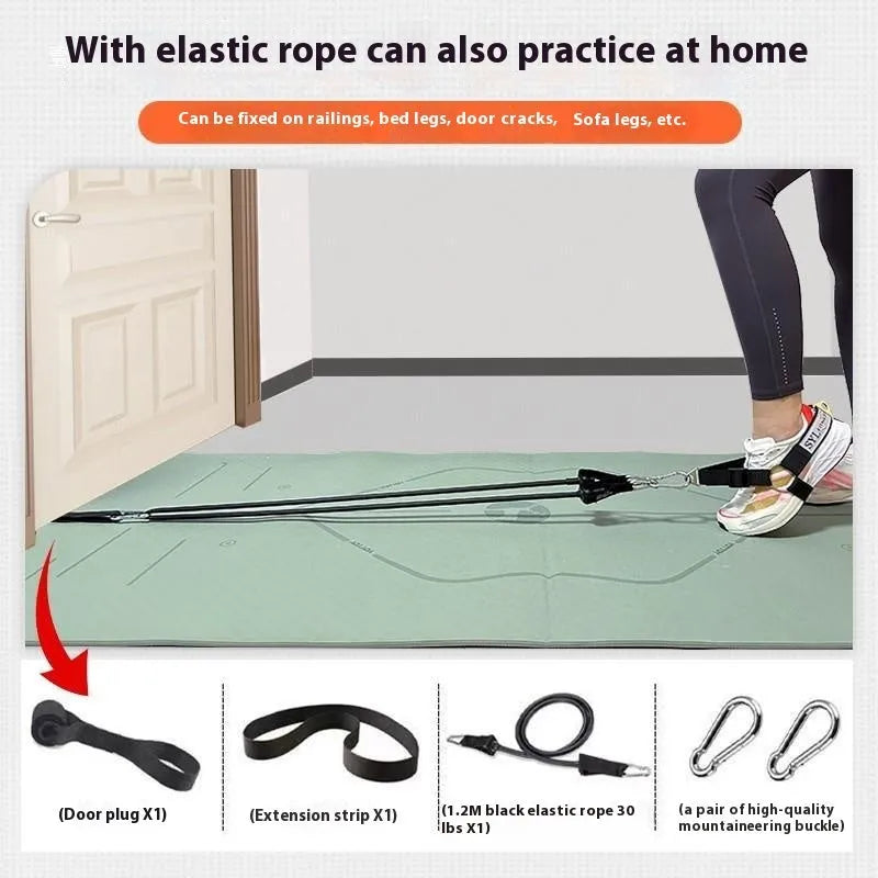 Black adjustable buckle ankle strength strap with foot lanyard for suspension training.