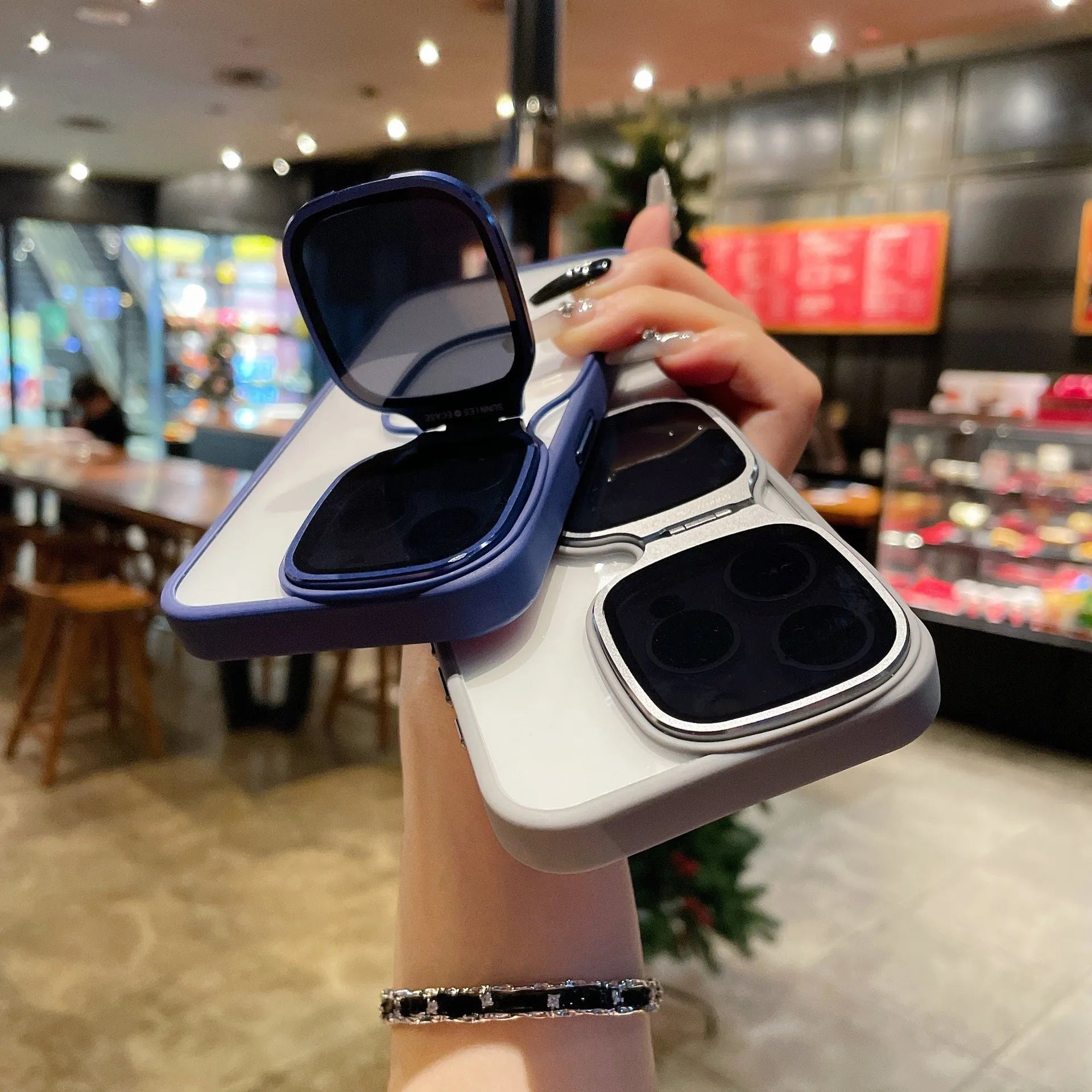 Lens drop protection high-permeability acrylic sunglasses holder phone case with invisible bracket for iPhone 12-15 series