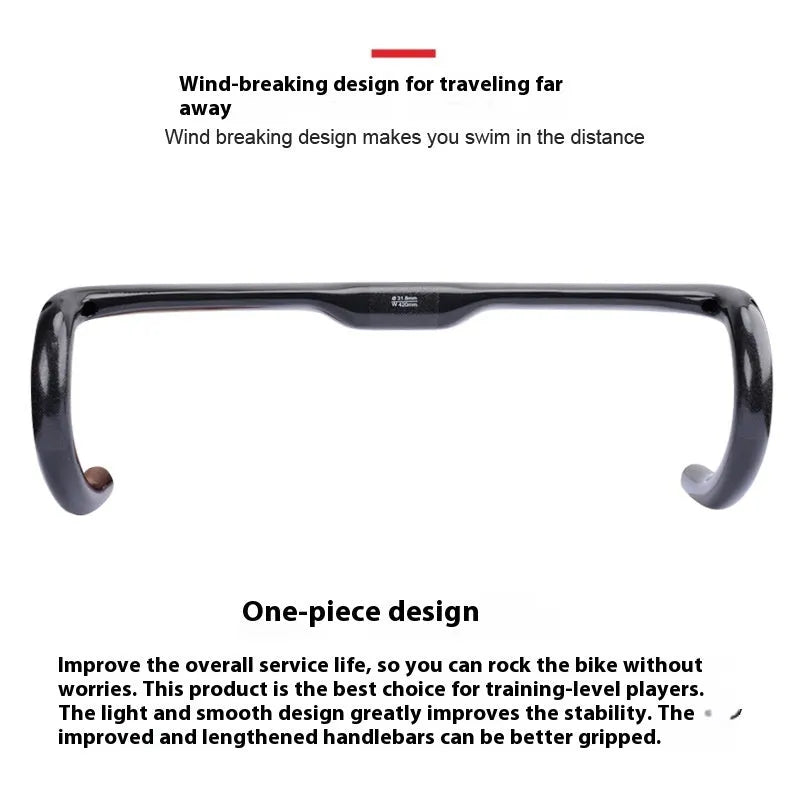 Carbon fibre road bicycle drop handlebars in black grey silver, showing UD weave pattern.