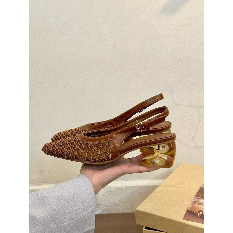 Women's square toe sandals with woven pattern and slingback strap in three colour options