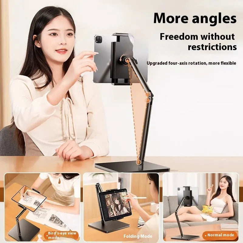 Alloy metal desktop phone bracket with adjustable arms and remote control for live streaming