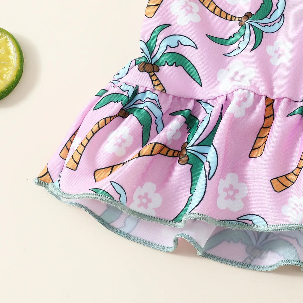 White polyester two-piece swimsuit set for girls, featuring a shirt and shorts.