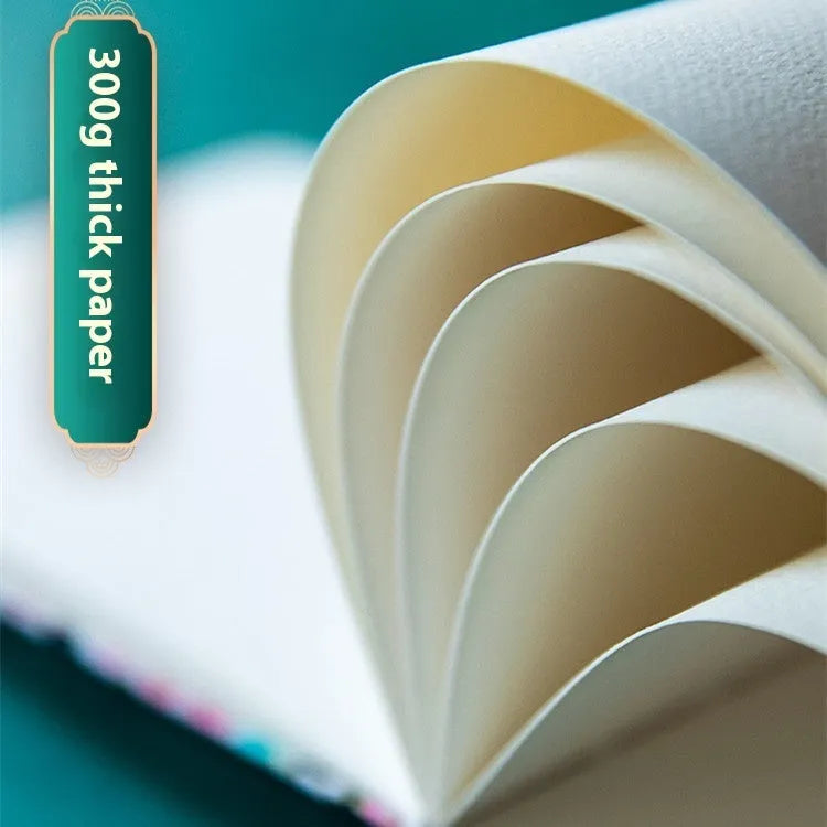 Fabric-bound handmade watercolour notebook with artistic cover design for character sketching