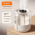 Beige USB humidifier with dual spray, humidity display, and night light function