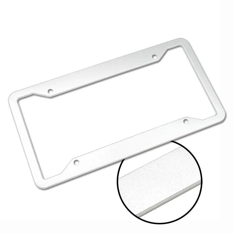 Aluminium alloy licence plate frame in black, light grey, silver, or stainless steel finish for vehicle protection.