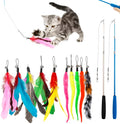 Cat fishing rod set with feather teaser attachments and ten replacement heads