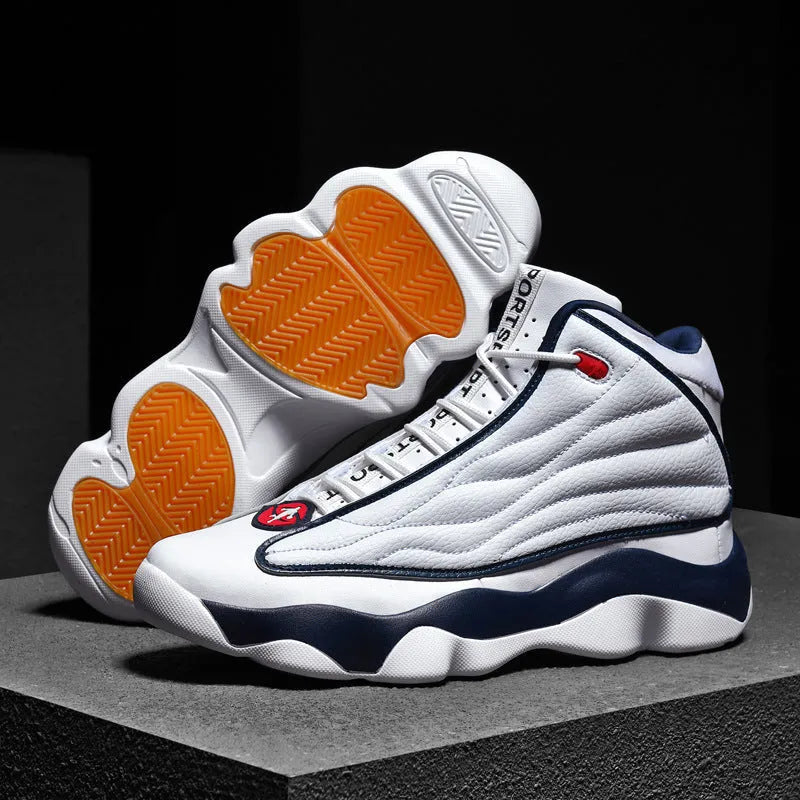 Casual basketball shoes with mesh upper, thick rubber sole, and high-top design in AJ13 colour options