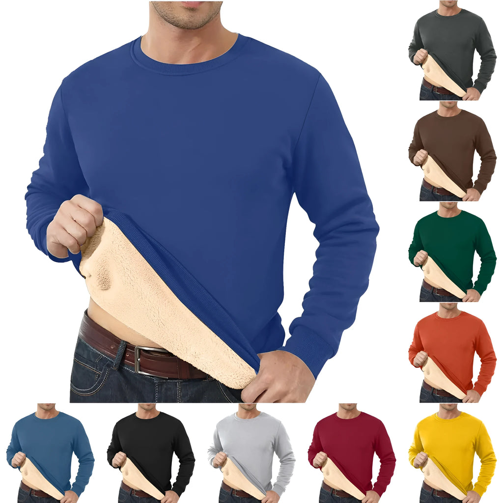 Solid colour loose fit cashmere blend pullover sweater with round neck and long sleeves on model